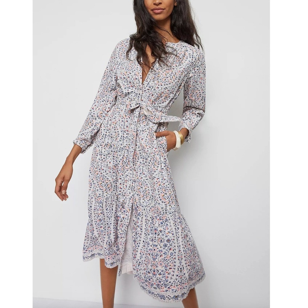 PILCRO x ANTHROPOLOGIE Marta Tiered Corduroy Midi Dress Ditzy Floral